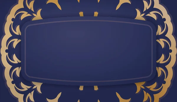 Donkerblauwe Banner Sjabloon Met Vintage Gouden Patroon Voor Onder Logo — Stockvector