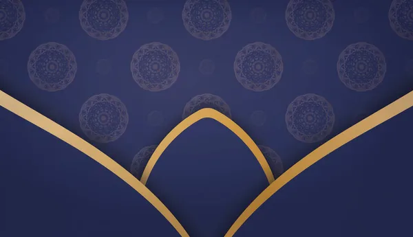 Koyu Mavi Pankart Altın Desenli Mandala Logo Metin Için Bir — Stok Vektör