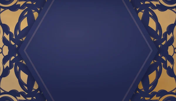 Banner Azul Oscuro Con Patrón Oro Abstracto Lugar Para Logotipo — Vector de stock