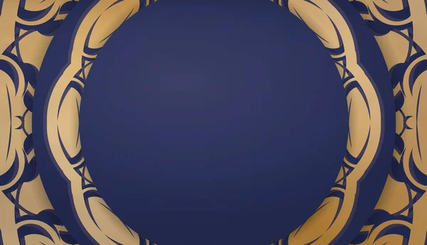Tmavě Modrý Prapor Abstraktním Zlatým Vzorem Prostorem Pro Vaše Logo — Stockový vektor