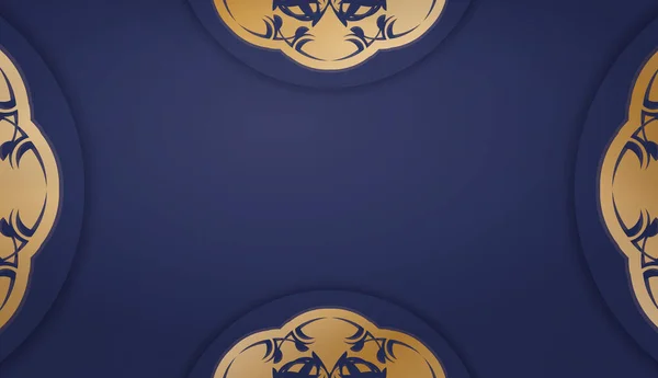 Banner Azul Oscuro Con Adornos Oro Griego Lugar Para Texto — Vector de stock