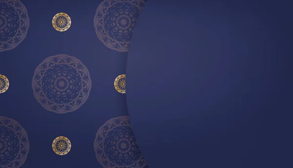 Tmavě Modrý Prapor Indickými Zlatými Ozdobami Pro Design Loga — Stockový vektor