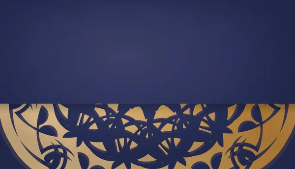 Чорний Синій Прапор Індійським Золотим Візерунком Простір Вашого Логотипу — стоковий вектор