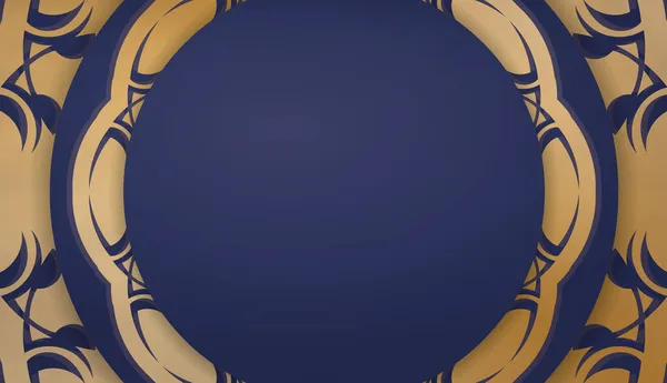 Bandiera Blu Scuro Con Motivo Oro Indiano Design Sotto Testo — Vettoriale Stock