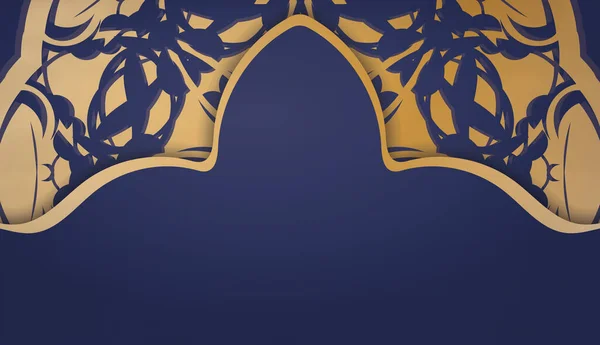 Темно Синий Баннер Роскошным Золотым Узором Пространством Логотипа Текста — стоковый вектор