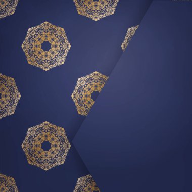 Koyu mavi renkli, temaslarınız için antika altın süslemeli bir kartvizit..