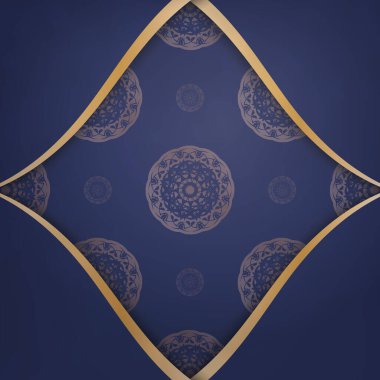 Koyu mavi renkli, temaslarınız için mandala altın süslemeli şık bir kartvizit..