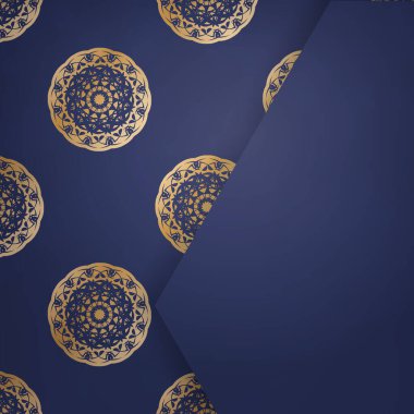 Temaslarınız için soyut altın süsler içeren koyu mavi renkli bir kartvizit..