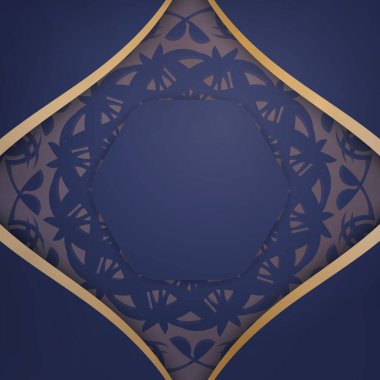 Koyu mavi renkli gösterişli kartvizit. İşiniz için altın mandala süsleri..