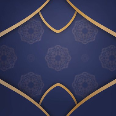 Koyu mavi renkli gösterişli kartvizit markanız için klasik altın desenli..