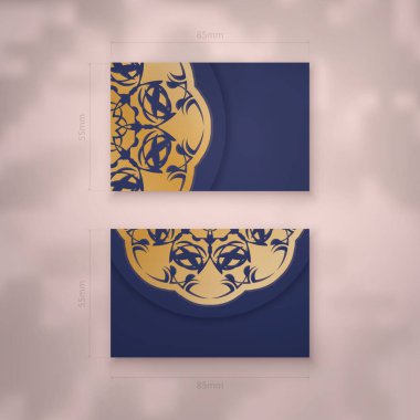 Koyu mavi renkli gösterişli kartvizit. İşiniz için klasik altın desenli..