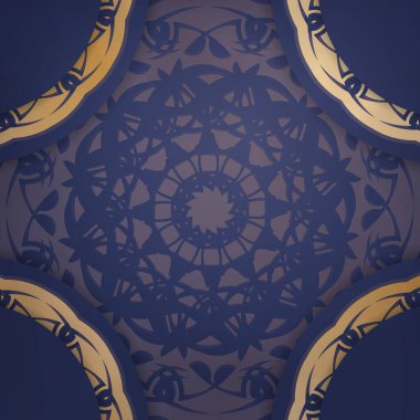 Markanız için altın rengi mandala süsleriyle sunulan koyu mavi kartvizit..