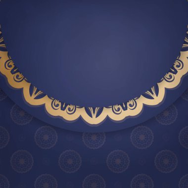 Koyu mavi renkli kartvizit şablonu ve markanız için mandala altın süsü..