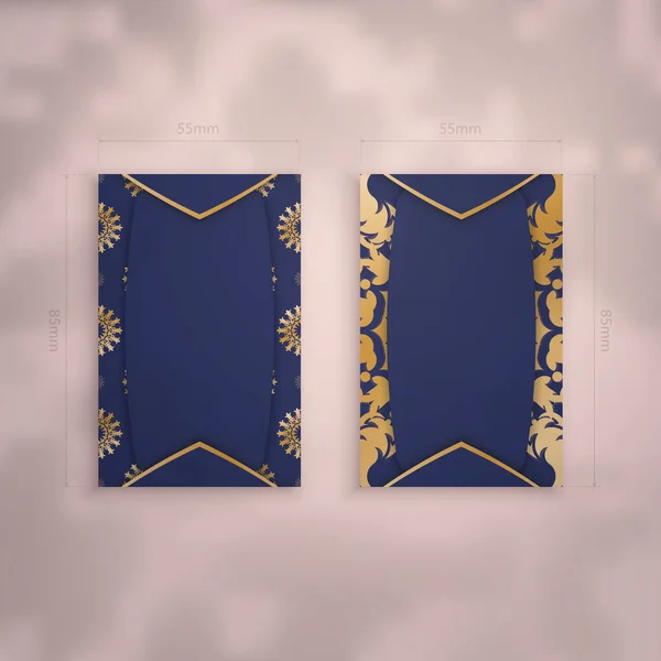 連絡先のためのヴィンテージゴールドパターンと濃い青の色で名刺テンプレートを訪問 — ストックベクタ