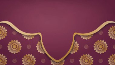 Antika altın desenli Burgonya bayrağı ve logo ya da metin için yer