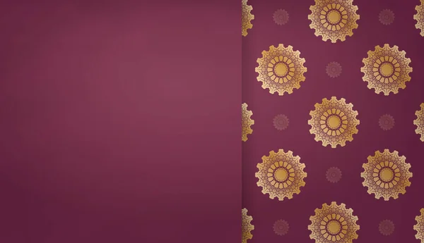 Бургундское Знамя Мандалой Золотыми Орнаментами Место Логотипом — стоковый вектор