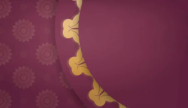 Бургундский Баннер Антикварным Золотым Узором Местом Вашего Логотипа — стоковый вектор