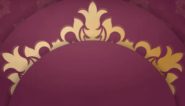 Burgundský Prapor Indickým Zlatým Vzorem Místem Pro Vaše Logo Nebo — Stockový vektor