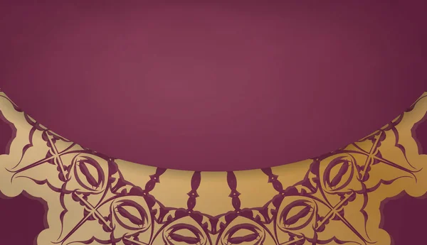 Banner Color Burdeos Con Patrón Oro Mandala Para Diseño Del — Vector de stock