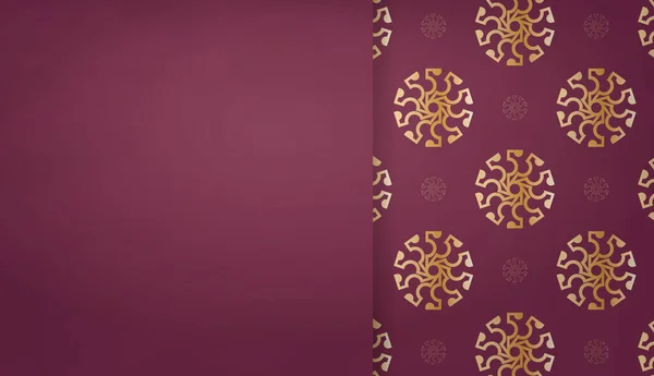 Бургундское Знамя Винтажным Золотым Орнаментом Местом Вашего Текста — стоковый вектор