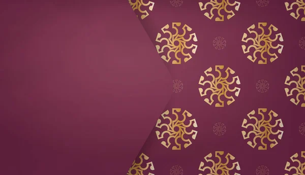 Бургундское Знамя Винтажными Золотыми Орнаментами Логотипом — стоковый вектор