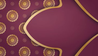 Logo veya metin altında tasarım için mandala altın süslemesi bulunan bordo renginin arkaplanı