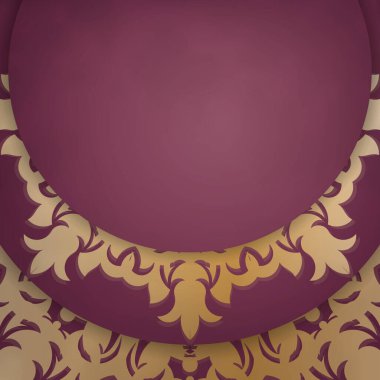 Üzerinde altın desenli mandala bulunan bordo renkli broşür basılmaya hazır..