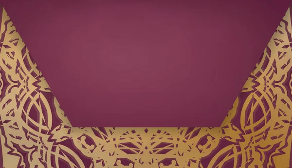 Банер Бордового Цвета Мандаловым Золотым Узором Оформления Вашим Логотипом Текстом — стоковый вектор