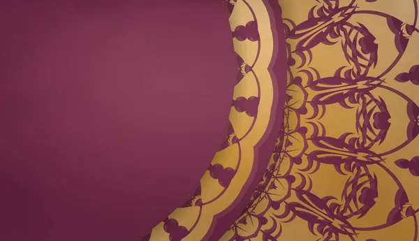 Baner Culoare Burgundy Model Aur Mandala Pentru Design Sub Text — Vector de stoc