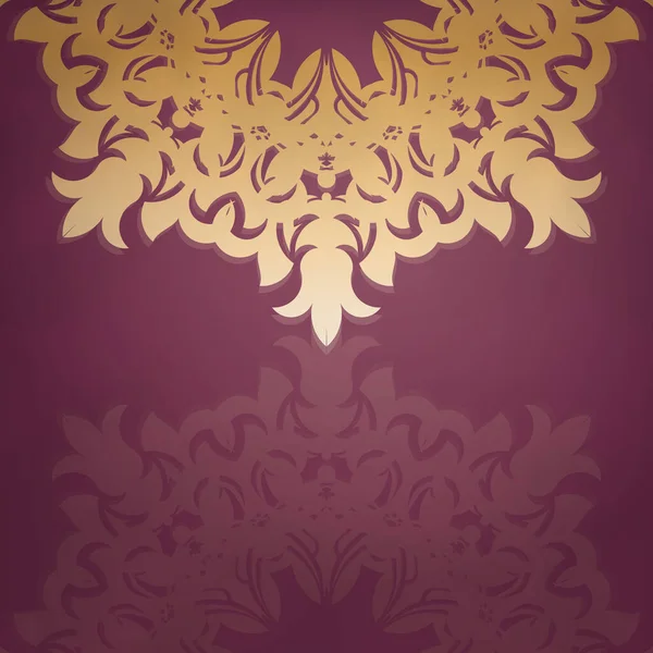 Брошюра Бордовом Цвете Старинным Золотым Орнаментом Готова Печати — стоковый вектор