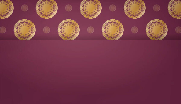 Бургундский фон с греческим золотым орнаментом для дизайна под логотипом или текстом