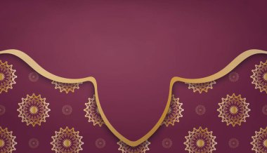 Hintli altın desenli ve logolu Burgundy arka planı