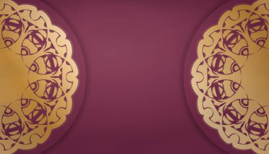 Logo veya metin için Hint altın desenli Burgundy arkaplan