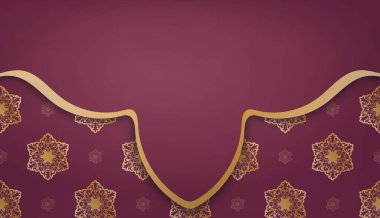 Logonuz altında mandala altın süslemeli Burgundy arkaplanı