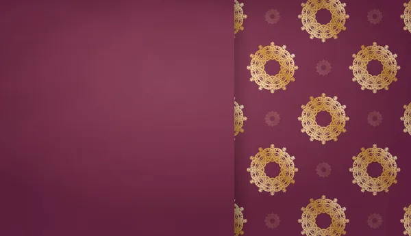 Бургундский Фон Винтажным Золотым Узором Дизайна Логотипа — стоковый вектор