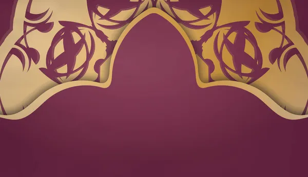Бургундский Шаблон Баннера Абстрактным Золотым Орнаментом Местом Текста — стоковый вектор