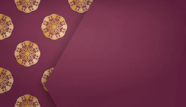 Бургундский Шаблон Баннера Абстрактным Золотым Узором Размещением Текстом — стоковый вектор
