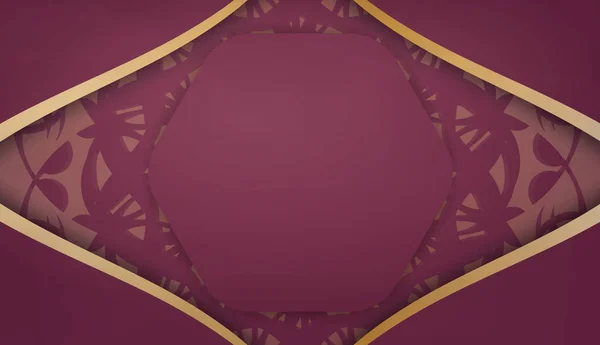 Burgundský Banner Šablona Zlatým Mandala Vzorem Logem Prostor — Stockový vektor