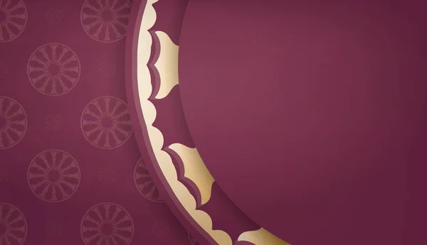 Бургундский Шаблон Баннера Греческим Золотым Орнаментом Логотипом — стоковый вектор