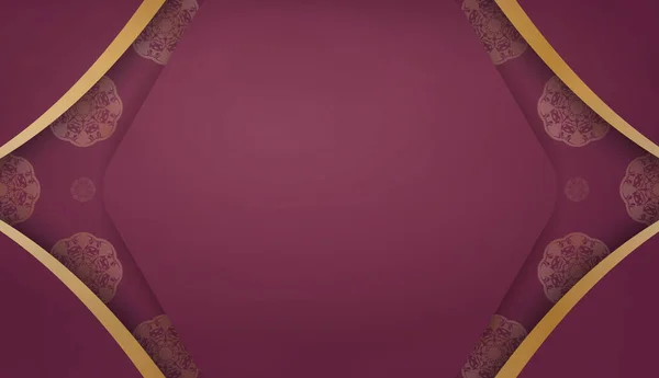Бургундський Прапор Шаблон Індіанським Золотим Візерунком Дизайну Під Вашим Текстом — стоковий вектор