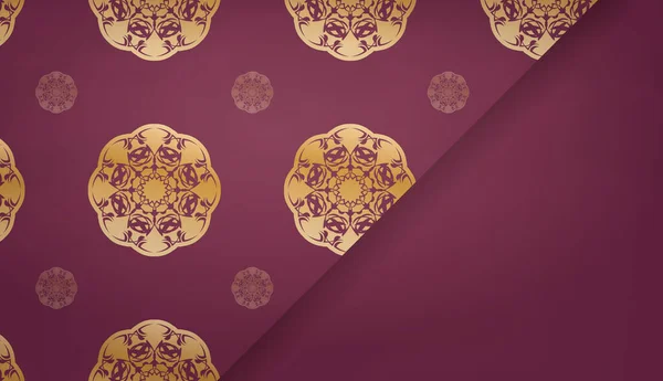 Бургундский Шаблон Баннера Винтажным Золотым Узором Местом Текста — стоковый вектор