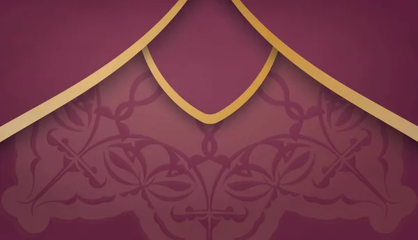 Бургундское Знамя Индийскими Золотыми Орнаментами Поместите Свой Текст — стоковый вектор