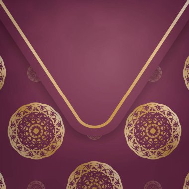 Burgonya renginde tebrik broşürü ve tipografi için hazırlanmış altın mandala deseni..