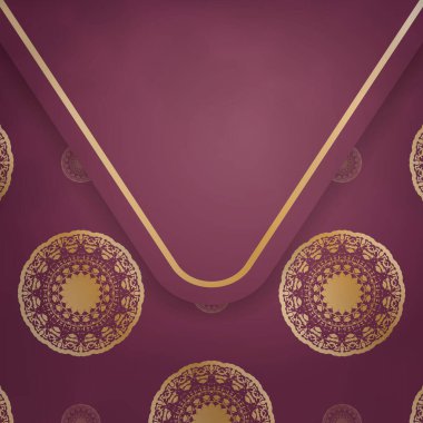 Burgonya renginde tebrik kartı, tipografi için Hint altını desenli..