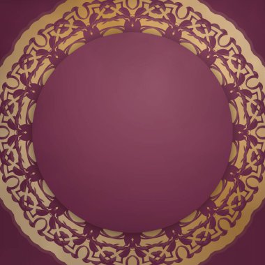 Bordo renkli tebrik kartı. Tasarımınız için mandala altın süsü..