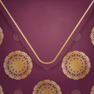 Bordo renkli tebrik kartı, tipografi için hazırlanmış klasik altın desenli..