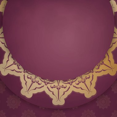 Bordo renkli bir kartpostal şablonu. Markanız için altın desenli..