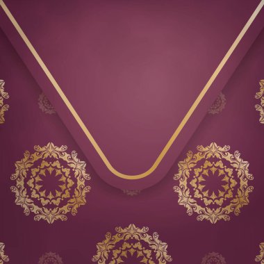 Bordo renkli kartpostal şablonu, tipografi için Yunan altın desenli.