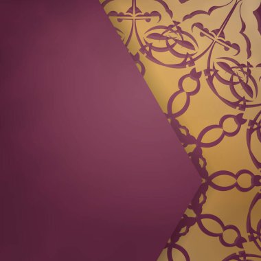 Burgonya renginde, tipografi için hazırlanmış altın desenli bir kartpostal şablonu..