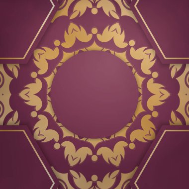 Tebrik etmek için eski altın süslemelerle birlikte bordo renkli kartpostal şablonu..